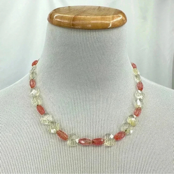 Rose Clear Quartz Womens Necklace Faceted 18" Crystal Toggle Clasp Beaded - Picture 1 of 6